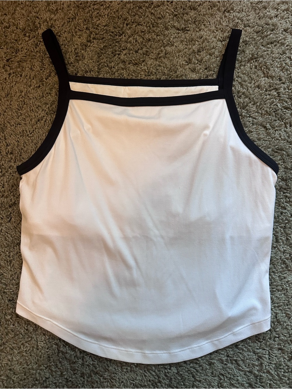 Athleta Renew Square Neck Tank White Black Trim Ribbed Size L